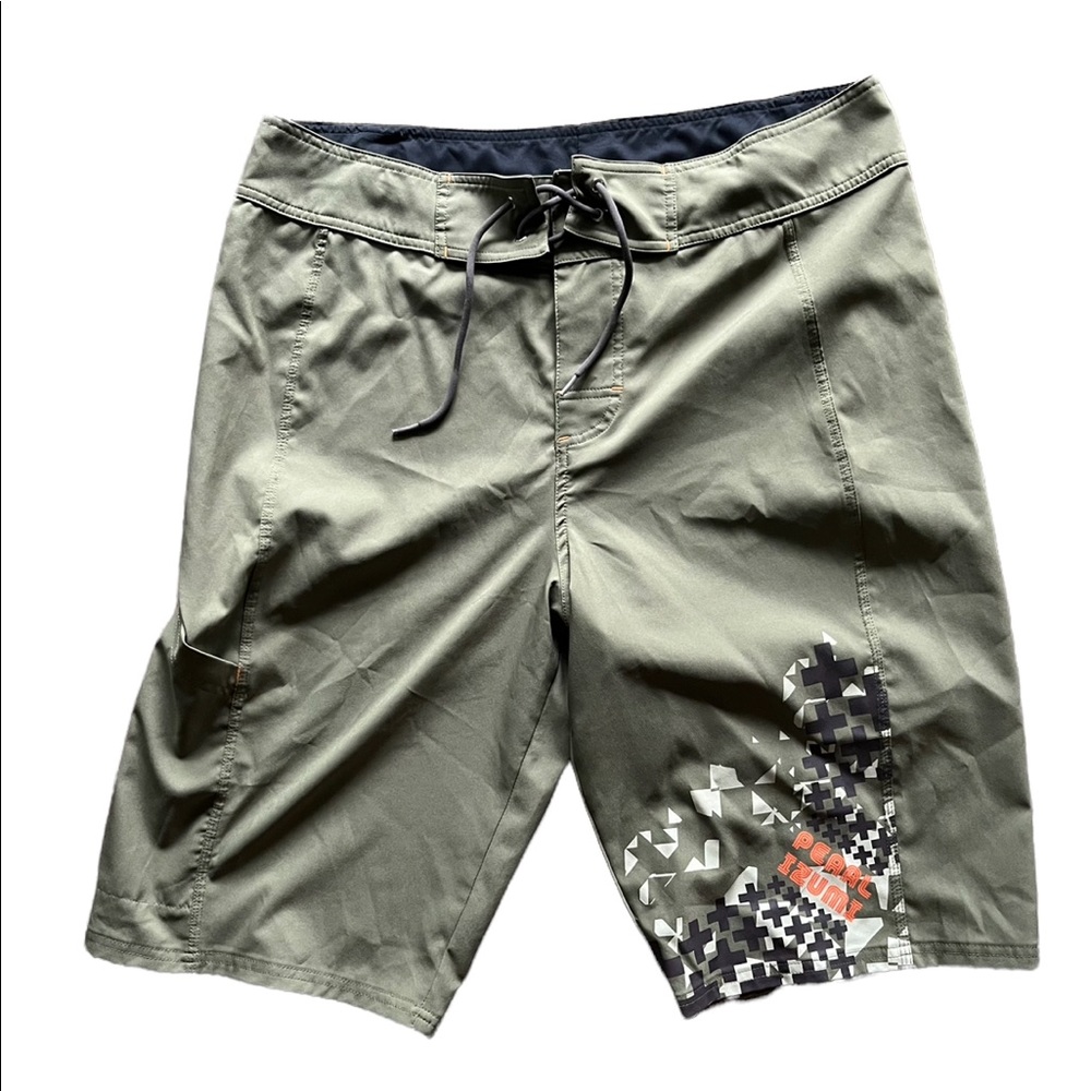 Pearl Izumi Board Shorts Mens Size Large Army Green Drawstring Tie Cycling Loose